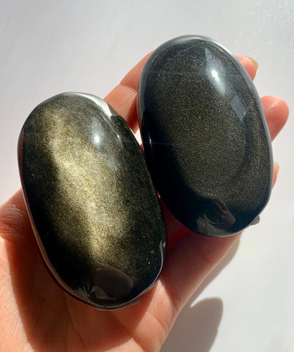 Gold sheen Obsidian PalmStone Large - Dragon Mama Crystals 
