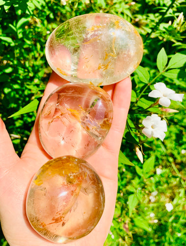 Golden Healer Smokey Crystal Palm Stones - Dragon Mama Crystals 