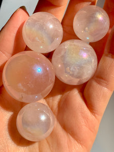 Aura Rose Quartz Mini Spheres - Dragon Mama Crystals 