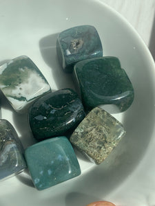 Moss Agate Cube Tumble Stones - Dragon Mama Crystals 