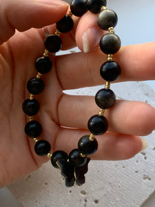 Golden obsidian black butterfly bracelet. - Dragon Mama Crystals 