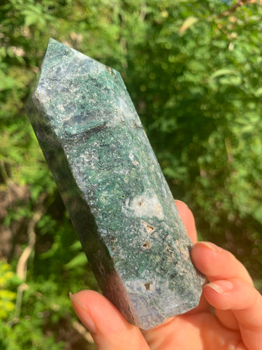 Moss Agate Tower - Dragon Mama Crystals 