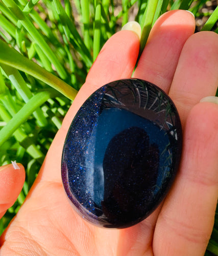 Blue Goldstone Palm Stones - Dragon Mama Crystals 