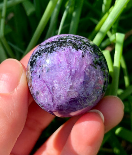 Rare Charoite Sphere Russia Medium AA Grade - Dragon Mama Crystals 