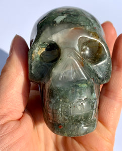 Moss Agate and Red Jasper Skull - Dragon Mama Crystals 