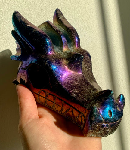 Aura Garnet + Arfvedsonite | ‘Rainbow Elder Etheric Bridge’ Dragon - Dragon Mama Crystals 