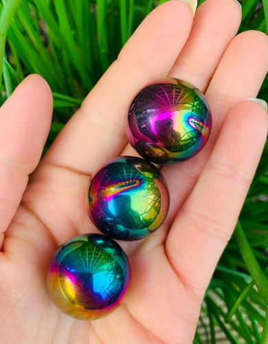 Titanium Aura Obsidian Mini Spheres - Dragon Mama Crystals 