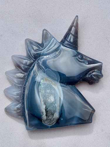 Blue Agate Druzy Unicorn - Dragon Mama Crystals 