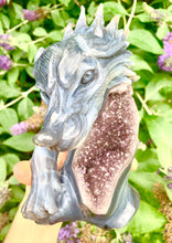 Load image into Gallery viewer, Amethyst Agate Crystal Druzy Wolf - Dragon Mama Crystals 