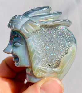 Aura Agate Druzy Native American Carving - Dragon Mama Crystals 