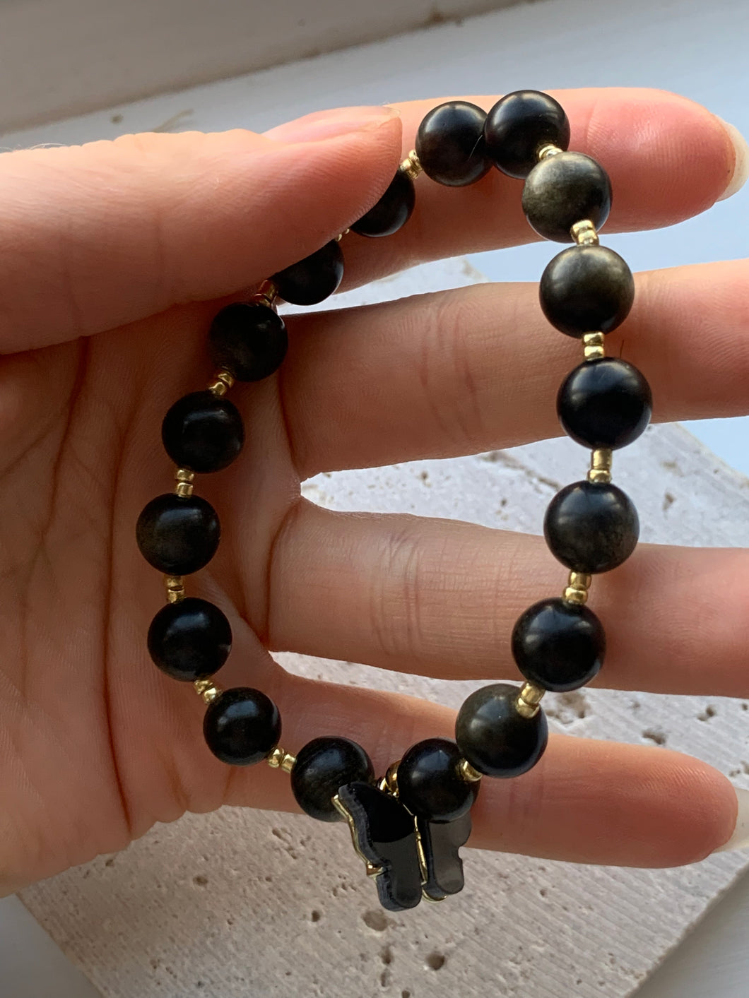 Golden obsidian black butterfly bracelet. - Dragon Mama Crystals 