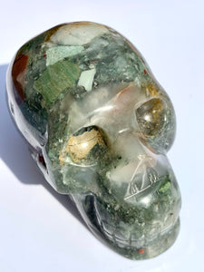Moss Agate and Red Jasper Skull - Dragon Mama Crystals 