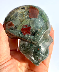 Moss Agate and Red Jasper Skull - Dragon Mama Crystals 