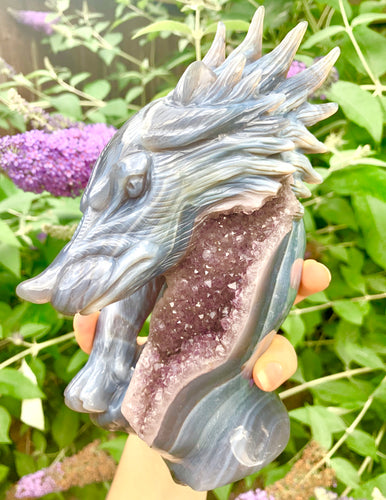 Amethyst Agate Crystal Druzy Wolf - Dragon Mama Crystals 