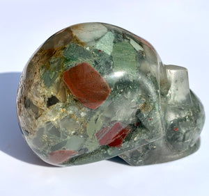 Moss Agate and Red Jasper Skull - Dragon Mama Crystals 