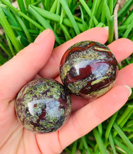 Dragons Bloodstone Jasper Spheres - Dragon Mama Crystals 