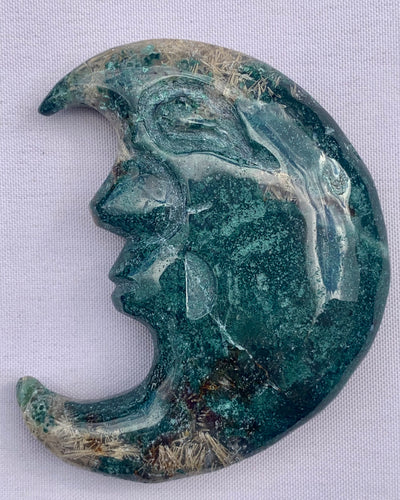 Moss Agate Rutile Moon - Dragon Mama Crystals 