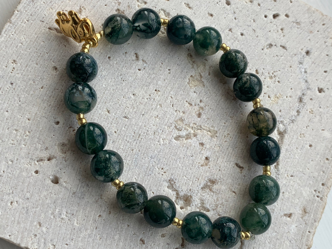 Moss Agate Golden Elephant Bracelet - Dragon Mama Crystals 