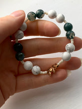 Load image into Gallery viewer, Moss Agate + Howlite Rose Gold Elephant Bracelet - Dragon Mama Crystals 