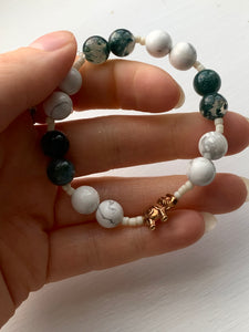 Moss Agate + Howlite Rose Gold Elephant Bracelet - Dragon Mama Crystals 