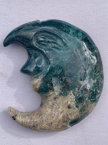Moss Agate Rutile Moon - Dragon Mama Crystals 