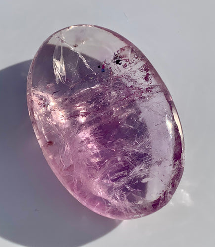 A Grade Amethyst PalmStone with Hollandite + Big Rainbows - Dragon Mama Crystals 