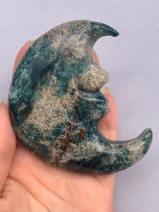 Moss Agate Rutile Moon - Dragon Mama Crystals 