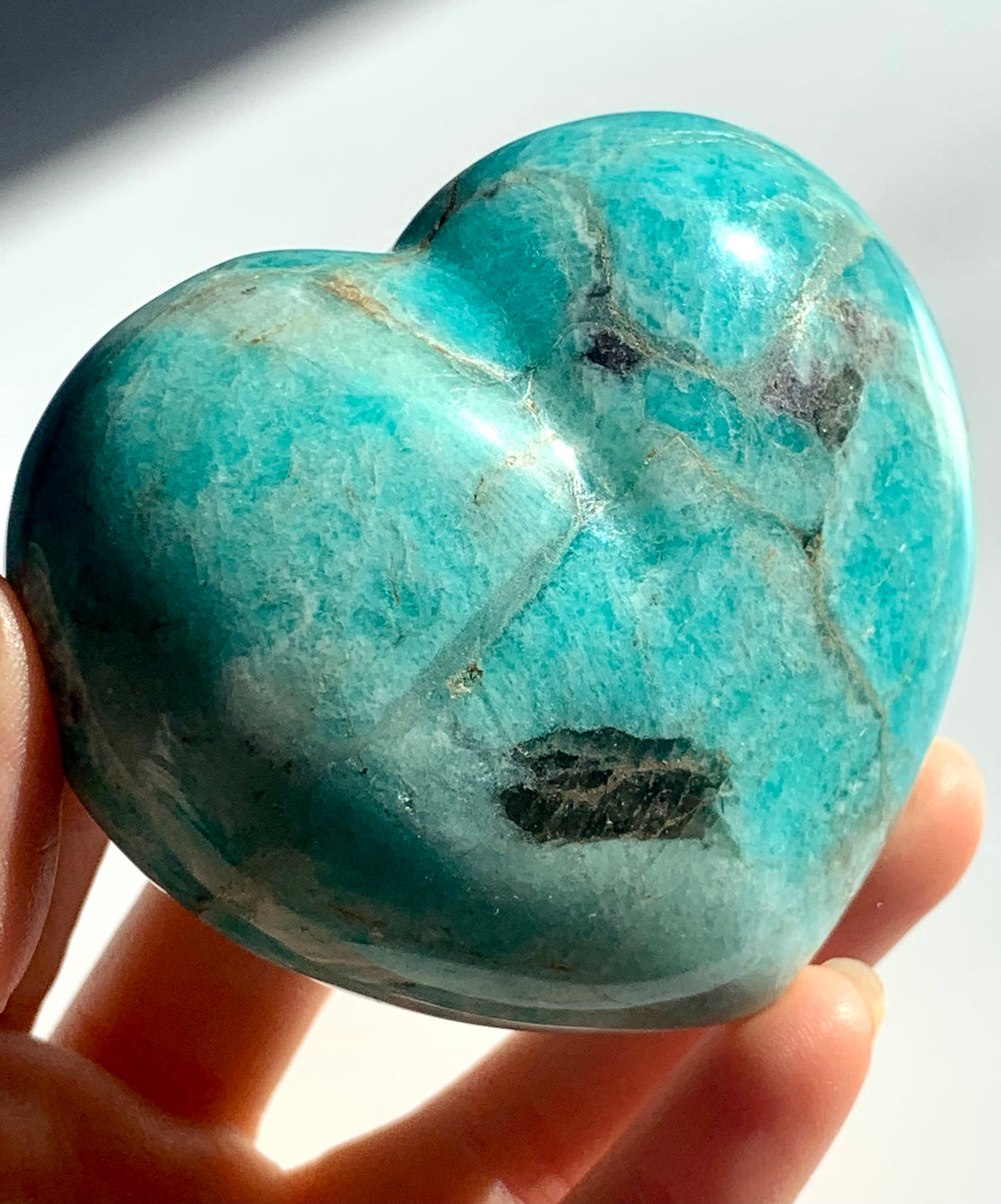 Amazonite with tourmaline Heart - Dragon Mama Crystals 