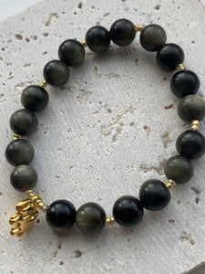 Gold Obsidian Handmade Elephant bracelet. - Dragon Mama Crystals 