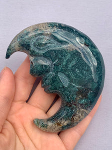 Moss Agate Rutile Moon - Dragon Mama Crystals 