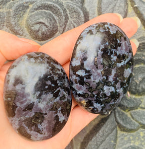 Mystic Merlinite (Indigo Gabbro) Palmstones - Dragon Mama Crystals 