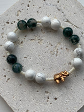 Load image into Gallery viewer, Moss Agate + Howlite Rose Gold Elephant Bracelet - Dragon Mama Crystals 