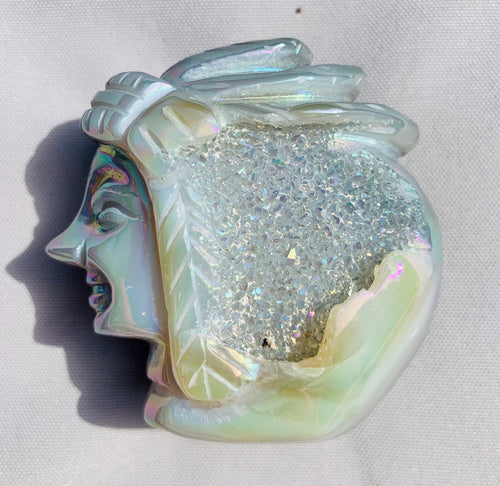Aura Agate Druzy Native American Carving - Dragon Mama Crystals 